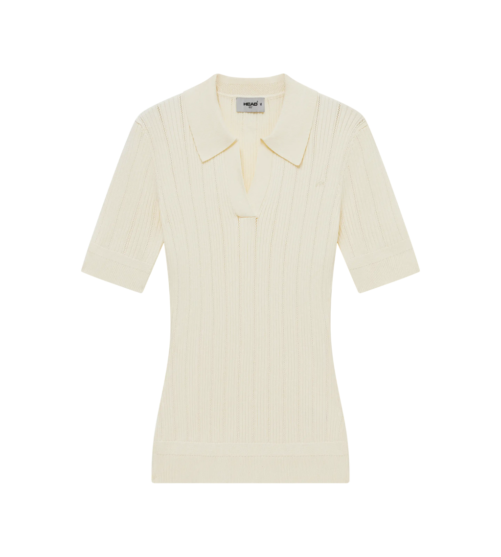 V Neck Pointelle Knit Polo