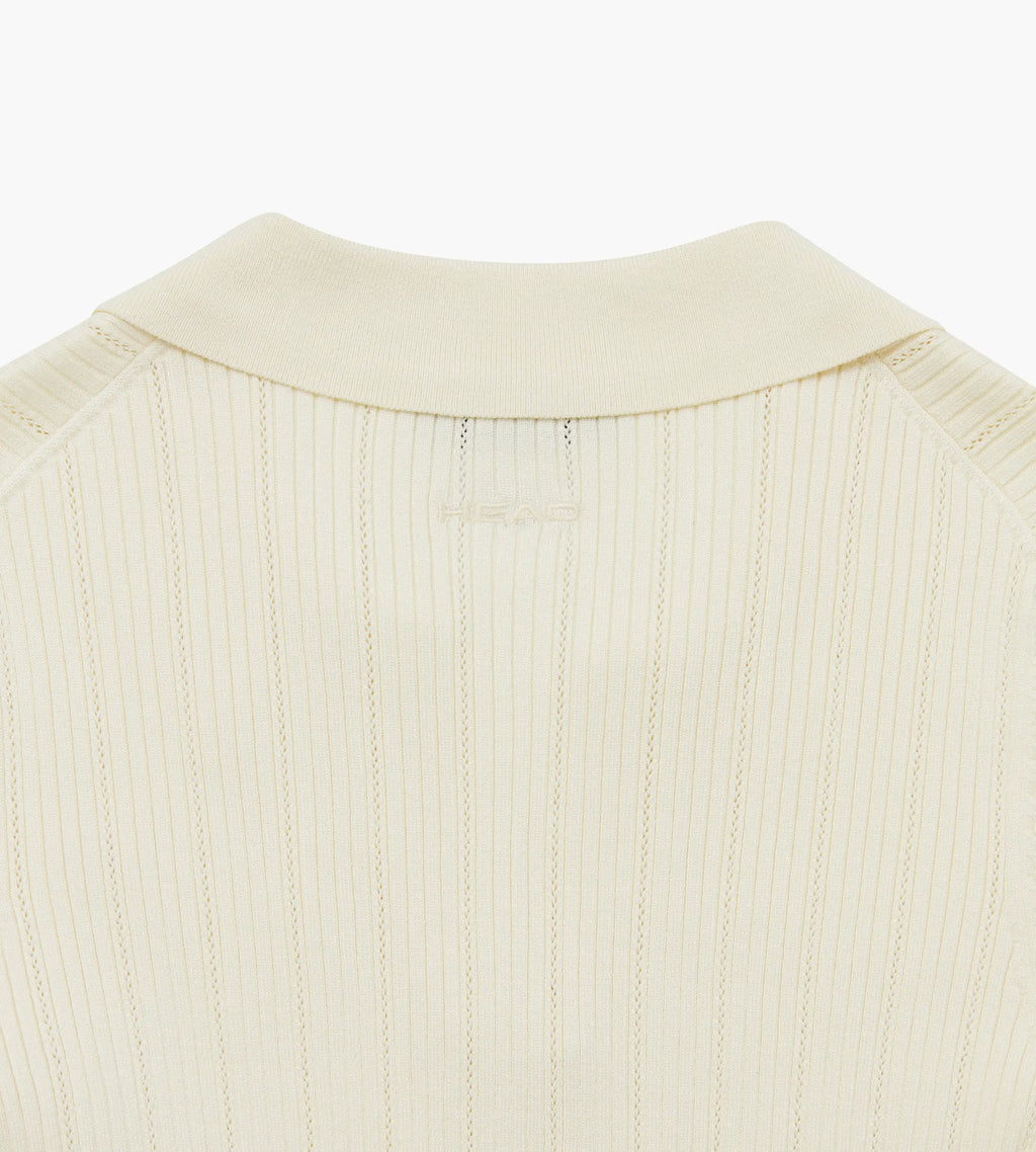 V Neck Pointelle Knit Polo