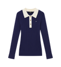 Long Sleeve Pointelle Knit Polo
