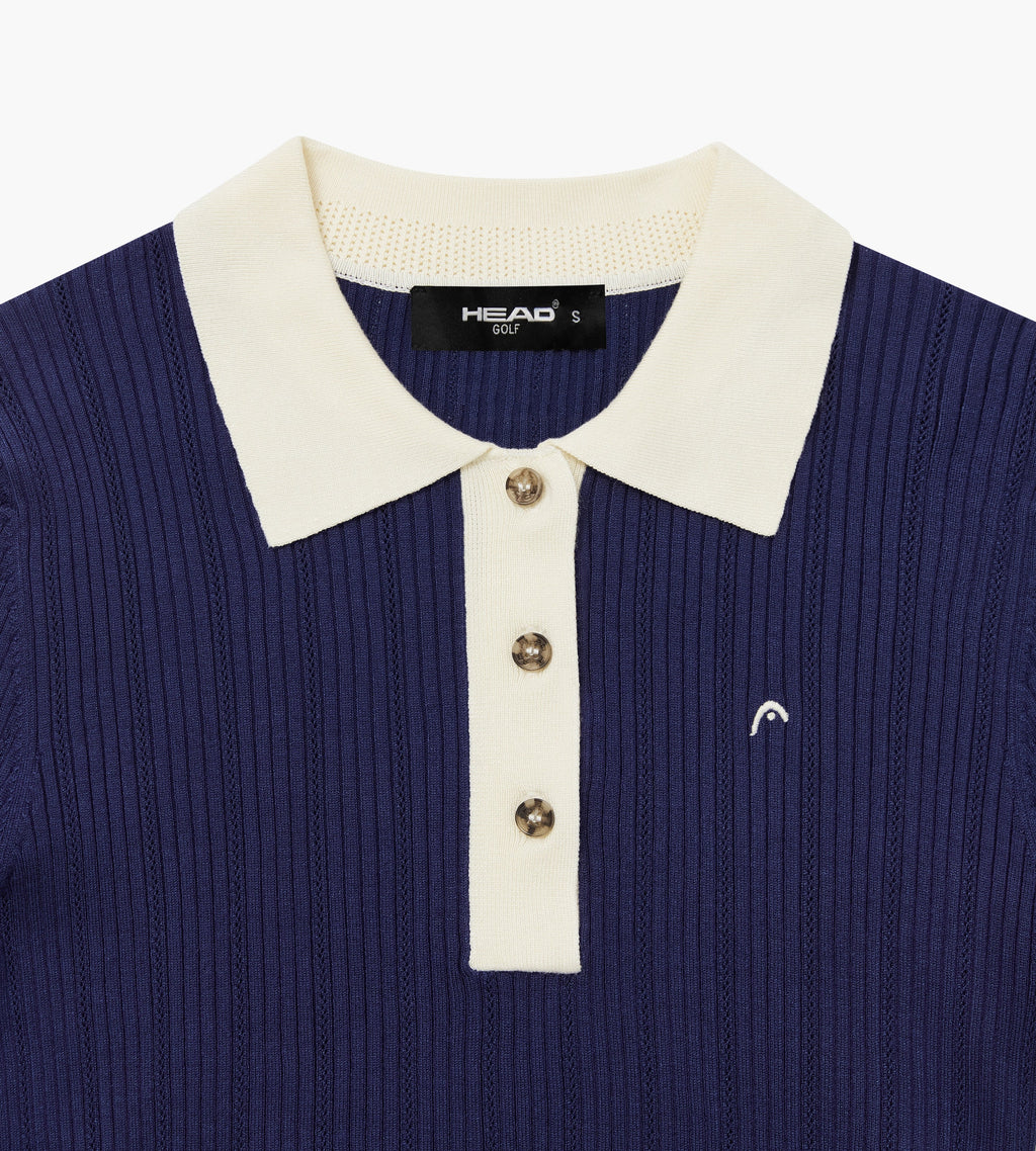 Long Sleeve Pointelle Knit Polo