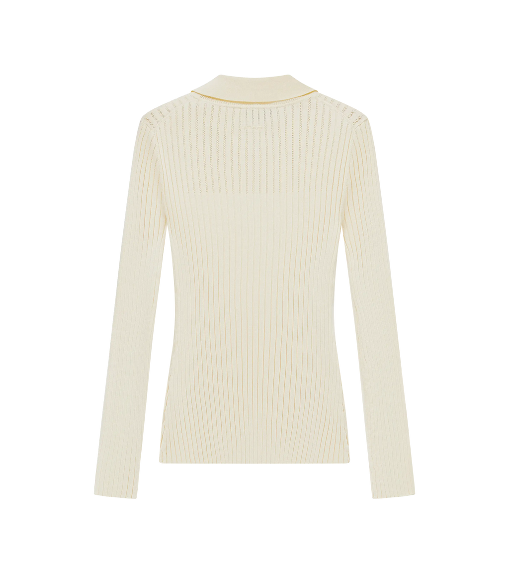Pointelle Rib Long Sleeve Knit Polo