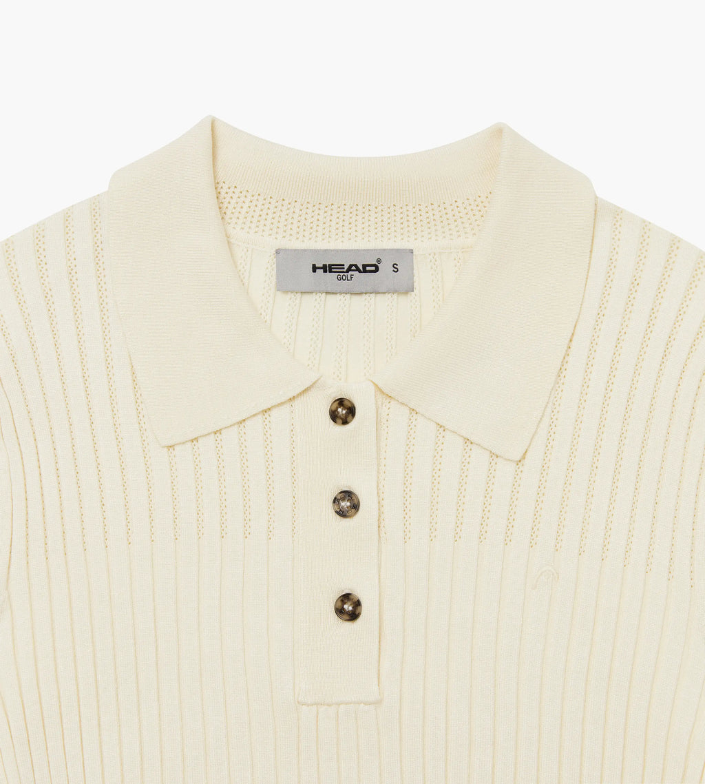 Pointelle Rib Long Sleeve Knit Polo