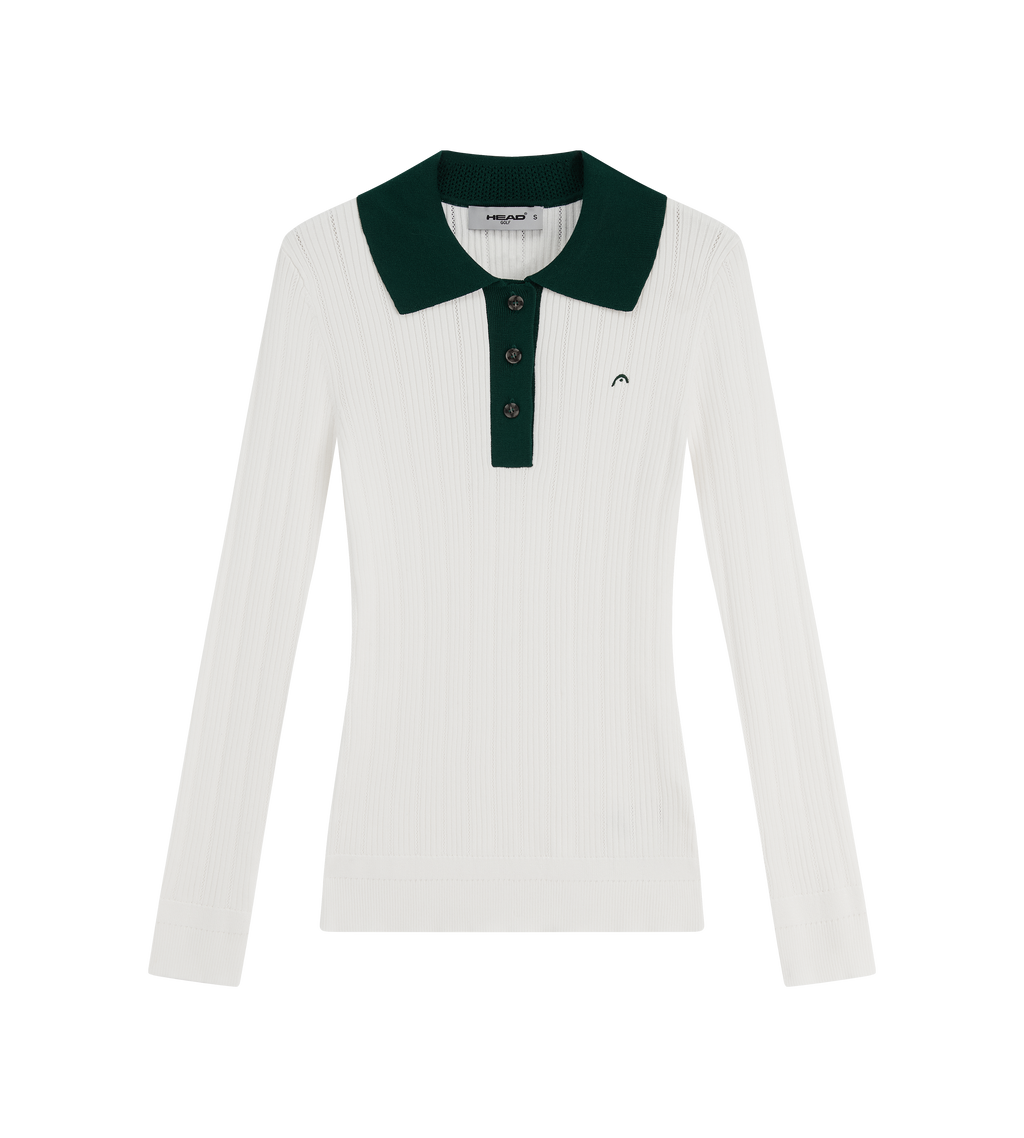 Long Sleeve Pointelle Knit Polo