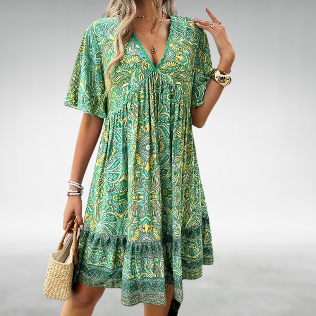 Tahlia | Women's Boho Printed V Neck Mini Dress