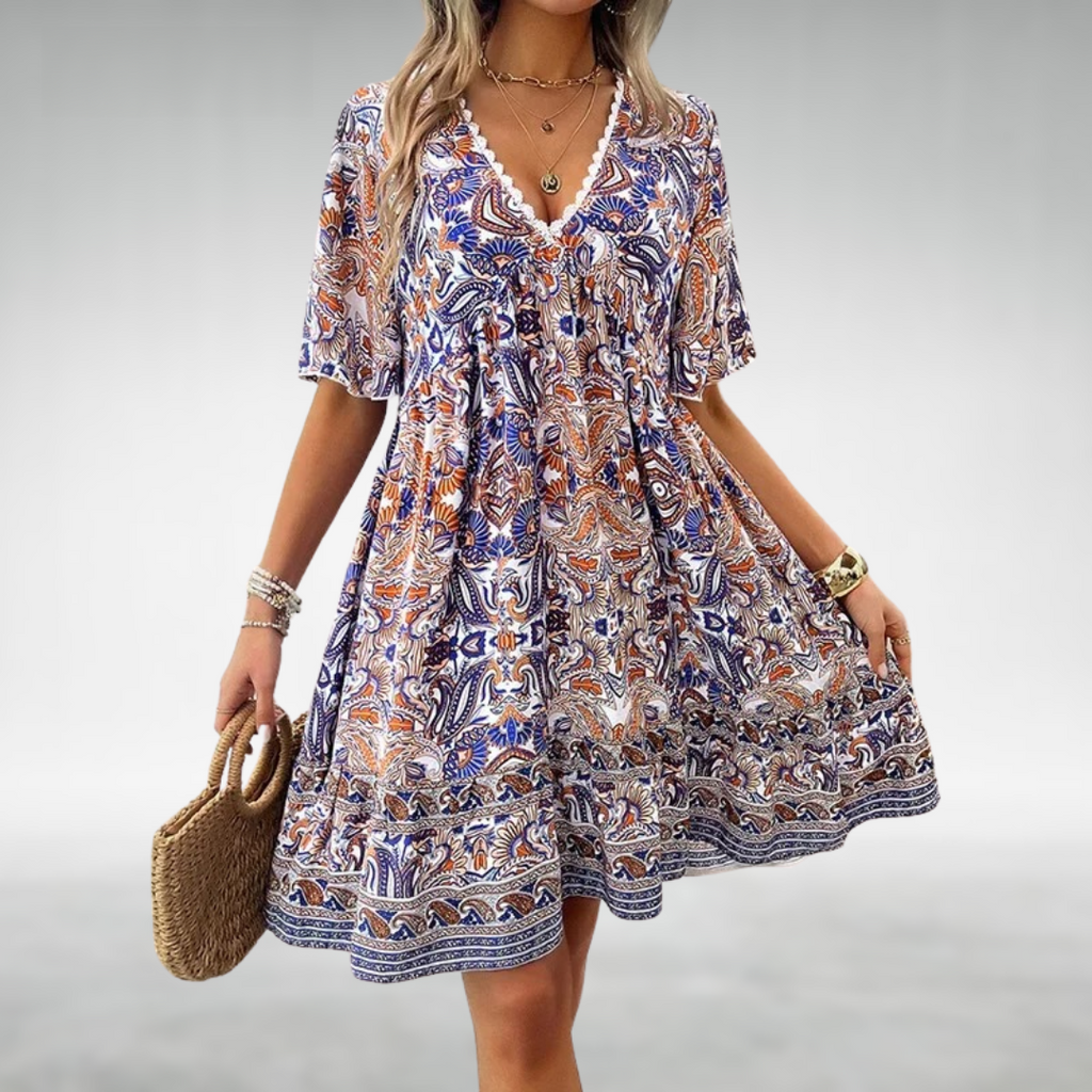 Tahlia | Women's Boho Printed V Neck Mini Dress