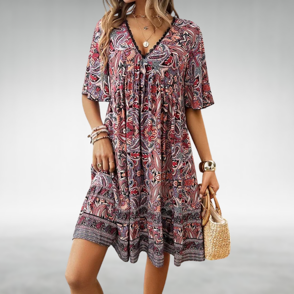 Tahlia | Women's Boho Printed V Neck Mini Dress