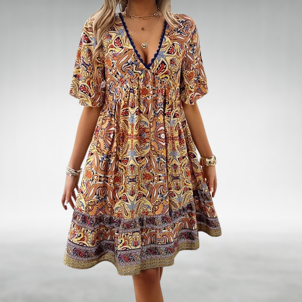 Tahlia | Women's Boho Printed V Neck Mini Dress